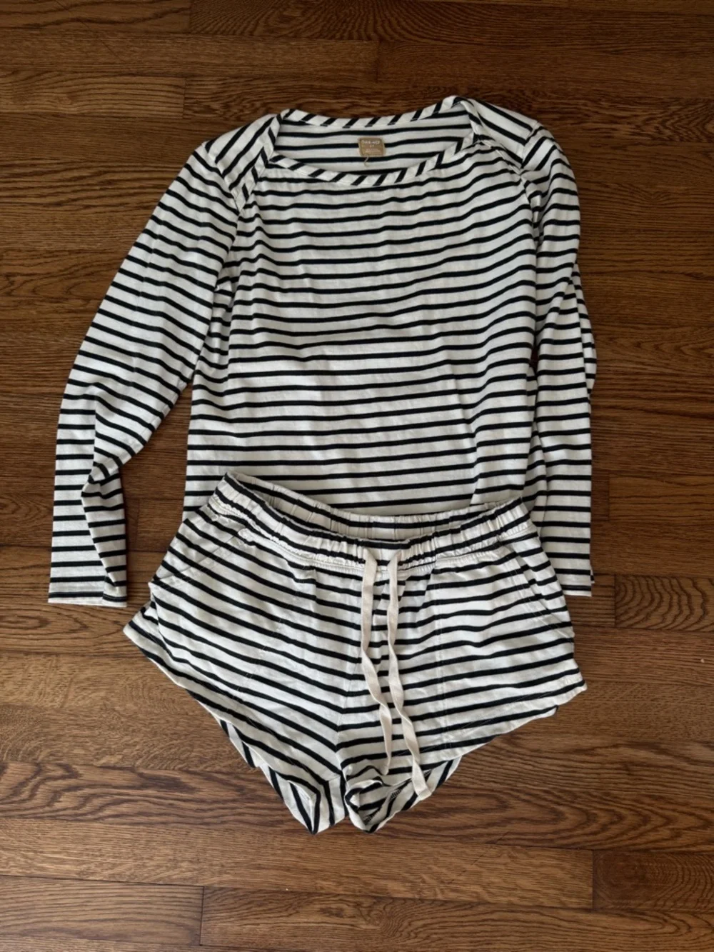 Free People Ivory and Black Striped Lounge Top & Shorts Set